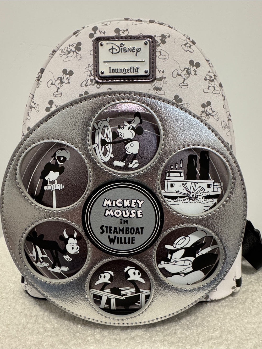 Loungefly Disney Metallic Silver & Cream Steamboat Willie Mini Backpack